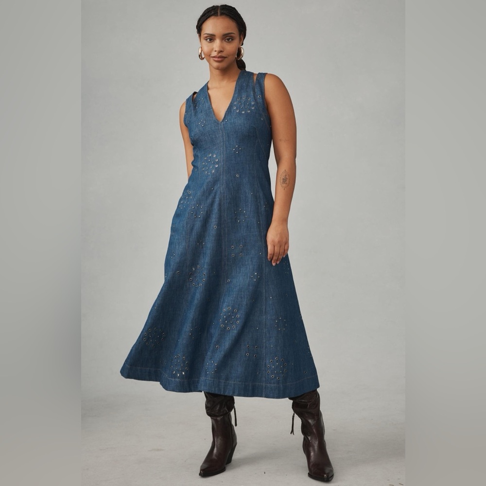 Anthropologie Grommet Denim Midi Dress